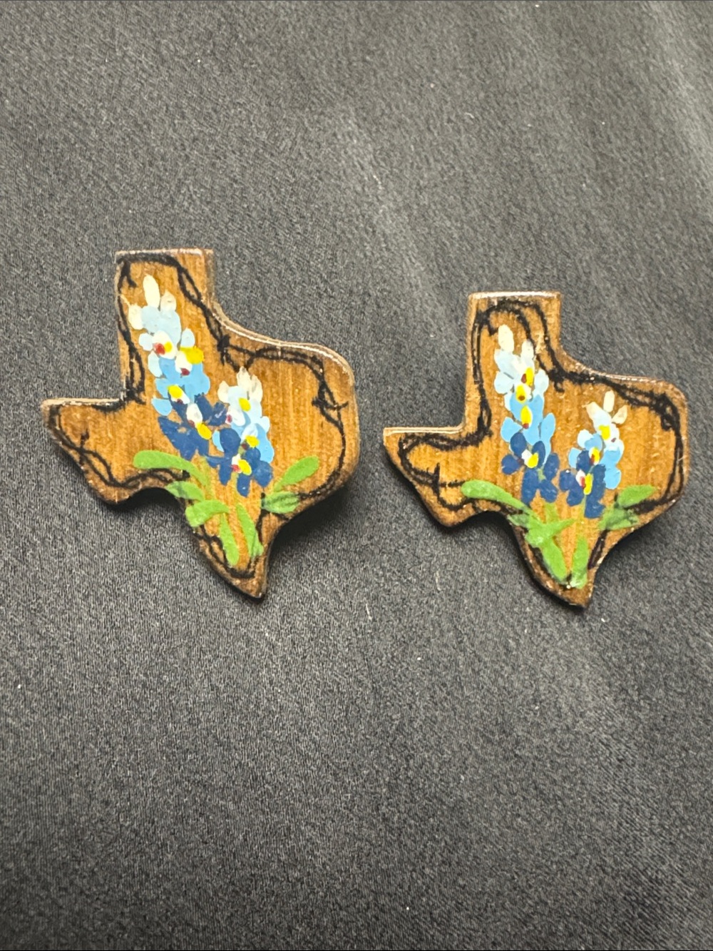Texas Bluebonnet Wooden Earrings — Hand-Painted Floral